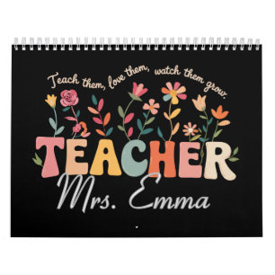 Gepersonaliseerde Groovy Flowers Teacher Custom Gi Kalender