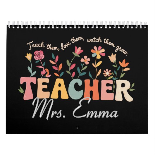 Gepersonaliseerde Groovy Flowers Teacher Custom Gi Kalender (Hoes)