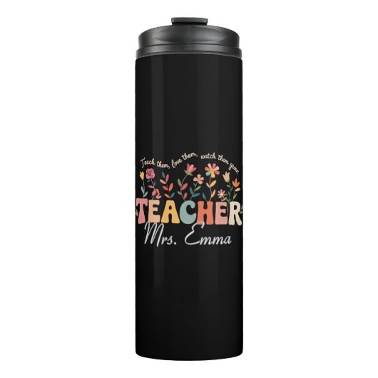 Gepersonaliseerde Groovy Flowers Teacher Custom Gi Thermosbeker (Voorkant)