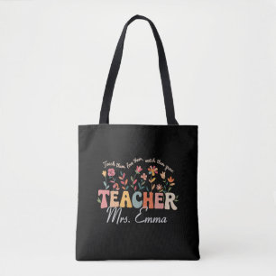 Gepersonaliseerde Groovy Flowers Teacher Custom Gi Tote Bag