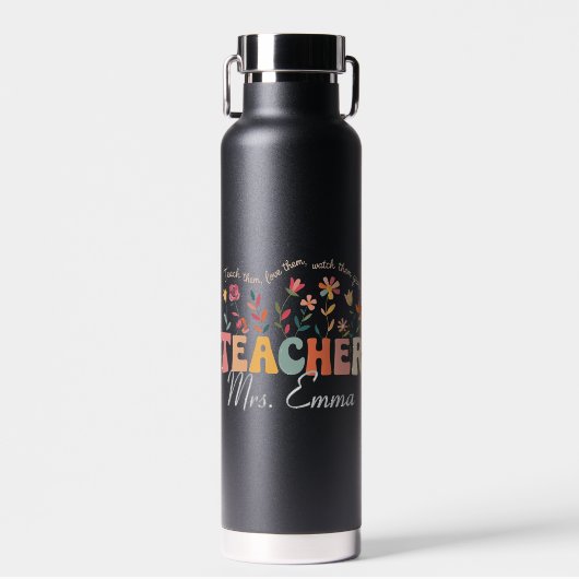 Gepersonaliseerde Groovy Flowers Teacher Custom Gi Waterfles (Voorkant)