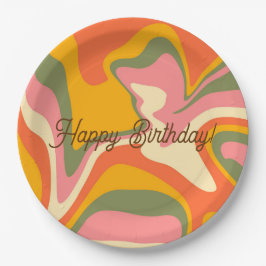 Gepersonaliseerde Groovy Retro Marble Oranje ballo Papieren Bordje