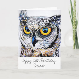 Gepersonaliseerde Grote Gehoornde Uil Happy Birthd Kaart