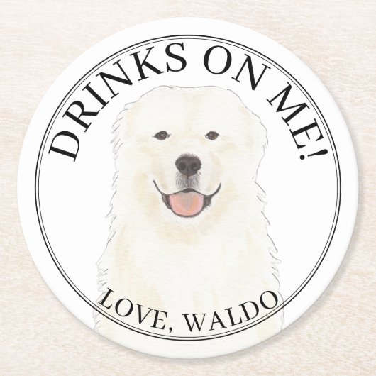 Gepersonaliseerde Grote Pyreneeën bruiloft Ronde Kartonnen Onderzetter (Voorkant)