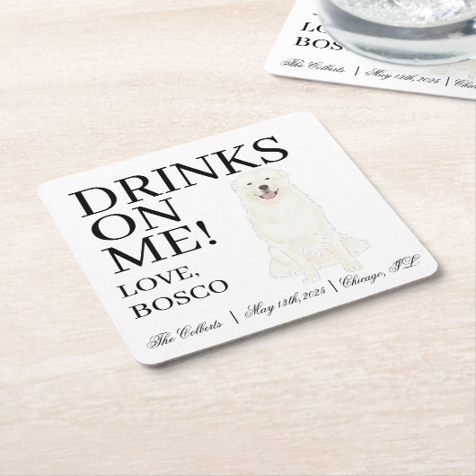 Gepersonaliseerde Grote Pyreneeën Hond bruiloft Kartonnen Onderzetters (Schuin)
