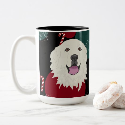 Gepersonaliseerde Grote Pyreneeën Kerstmis  Tweekleurige Koffiemok (Met donut)