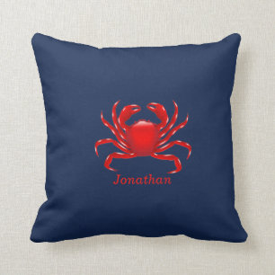 Gepersonaliseerde Grote Rode Krab Blauw Kussen