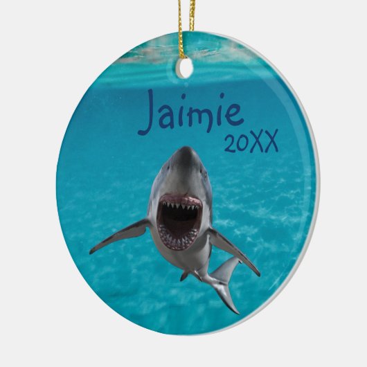 Gepersonaliseerde grote witte haai keramisch ornament (Links)