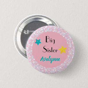 Gepersonaliseerde Grote Zuster met Sterren Ronde B Button 5,7 Cm