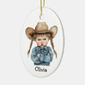 Gepersonaliseerde Grumpy Cowgirl in Denim Jacket Keramisch Ornament (Links)