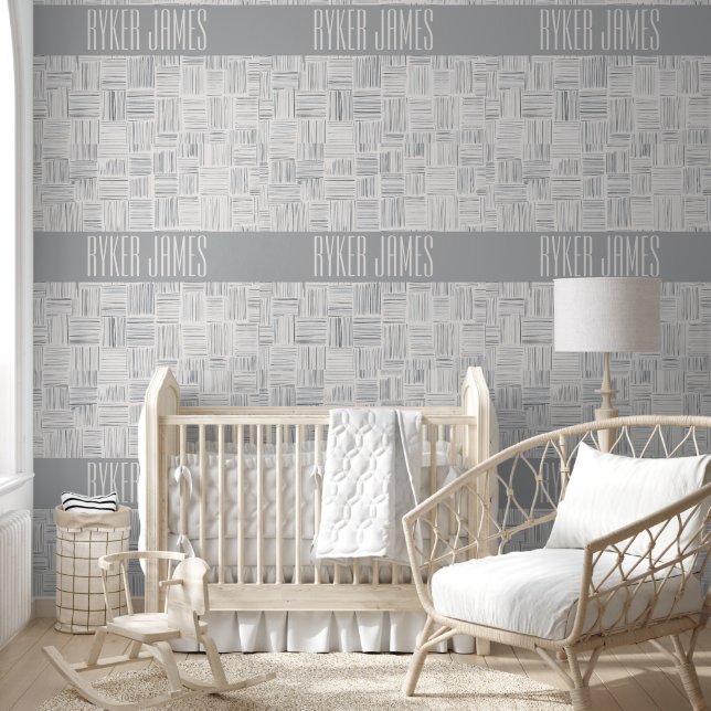 Gepersonaliseerde Grunge Lijnen Baby Naam Wallpape Behang (Kinderen)