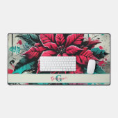 Gepersonaliseerde Grungy Poinsettia Bloemen Graffi Bureaumat (Keyboard & Muis)