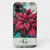 Gepersonaliseerde Grungy Poinsettia Bloemen Graffi Case-Mate iPhone Case (Achterkant)