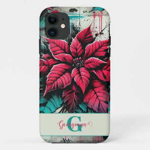 Gepersonaliseerde Grungy Poinsettia Bloemen Graffi Case-Mate iPhone Case