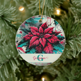 Gepersonaliseerde Grungy Poinsettia Bloemen Graffi Keramisch Ornament