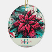 Gepersonaliseerde Grungy Poinsettia Bloemen Graffi Keramisch Ornament (Links)