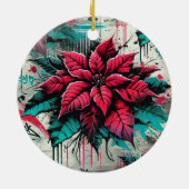Gepersonaliseerde Grungy Poinsettia Bloemen Graffi Keramisch Ornament (Achterkant)