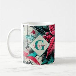 Gepersonaliseerde Grungy Poinsettia Bloemen Graffi Koffiemok
