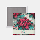 Gepersonaliseerde Grungy Poinsettia Bloemen Graffi Magneet (Voorkant / Achterkant)