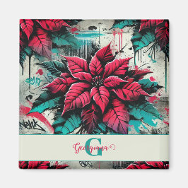 Gepersonaliseerde Grungy Poinsettia Bloemen Graffi Magneet