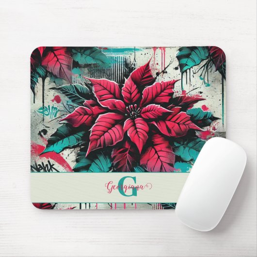 Gepersonaliseerde Grungy Poinsettia Bloemen Graffi Muismat (Met muis)