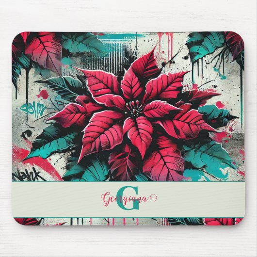 Gepersonaliseerde Grungy Poinsettia Bloemen Graffi Muismat (Voorkant)