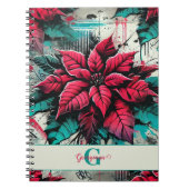 Gepersonaliseerde Grungy Poinsettia Bloemen Graffi Notitieboek (Voorkant)