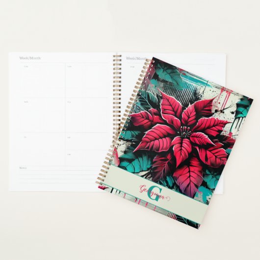 Gepersonaliseerde Grungy Poinsettia Bloemen Graffi Planner (Display)