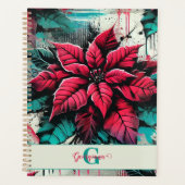 Gepersonaliseerde Grungy Poinsettia Bloemen Graffi Planner (Voorkant)