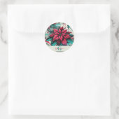 Gepersonaliseerde Grungy Poinsettia Bloemen Graffi Ronde Sticker (Tas)