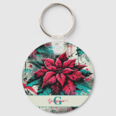Gepersonaliseerde Grungy Poinsettia Bloemen Graffi Sleutelhanger (Voorkant)