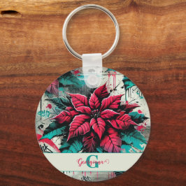 Gepersonaliseerde Grungy Poinsettia Bloemen Graffi Sleutelhanger