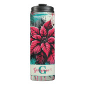 Gepersonaliseerde Grungy Poinsettia Bloemen Graffi Thermosbeker (Voorkant)