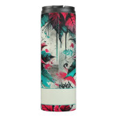 Gepersonaliseerde Grungy Poinsettia Bloemen Graffi Thermosbeker (Achterkant)