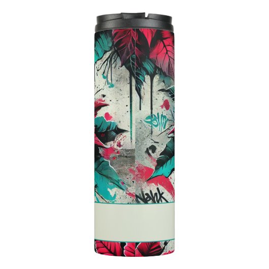 Gepersonaliseerde Grungy Poinsettia Bloemen Graffi Thermosbeker (Achterkant)