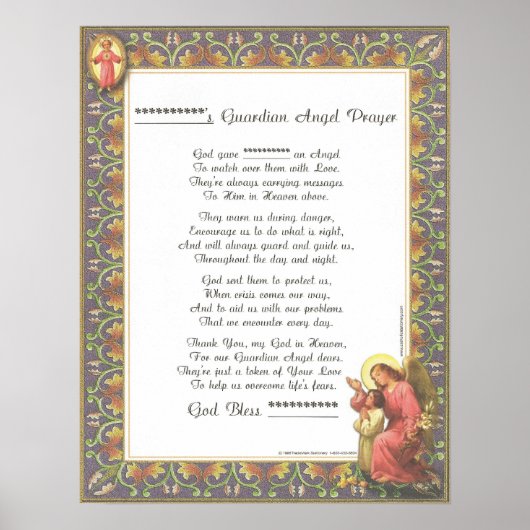 Gepersonaliseerde Guardian Angel Baptism Birth Pra Poster (Voorkant)