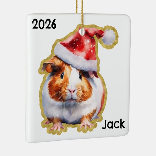Gepersonaliseerde Guinea Pig met Santa Hat Keramisch Ornament (Rechts)