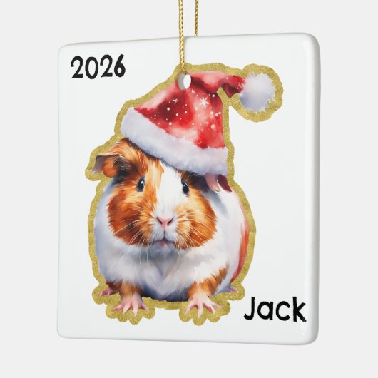 Gepersonaliseerde Guinea Pig met Santa Hat Keramisch Ornament (Links)