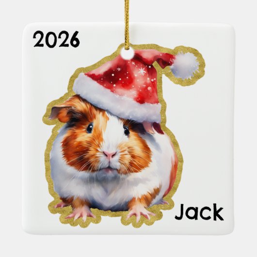 Gepersonaliseerde Guinea Pig met Santa Hat Keramisch Ornament (Achterkant)