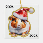 Gepersonaliseerde Guinea Pig met Santa Hat Keramisch Ornament (Voorkant)