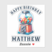 Gepersonaliseerde Gumball Machine Happy Birthday Sticker (Vel)
