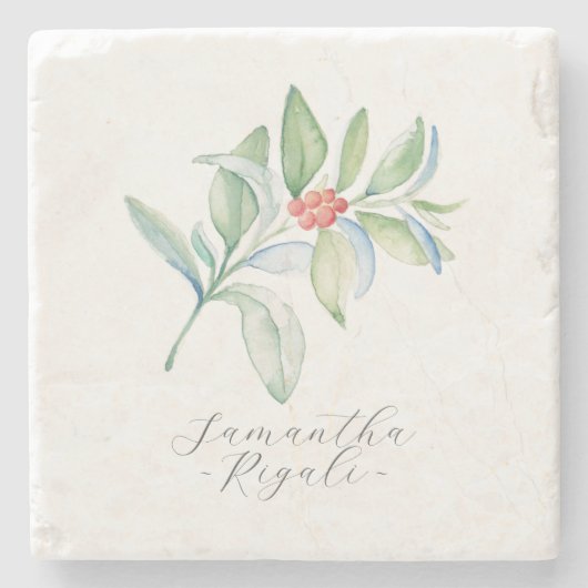 Gepersonaliseerde gunsten Waterverf Kerstmis Botan Stenen Onderzetter (Voorkant)