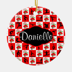 GEPERSONALISEERDE GYMNAST KERST SNOEP RIET ORNAMEN KERAMISCH ORNAMENT