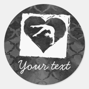 Gepersonaliseerde Gymnastiek Dans Hart Grijs Ronde Sticker