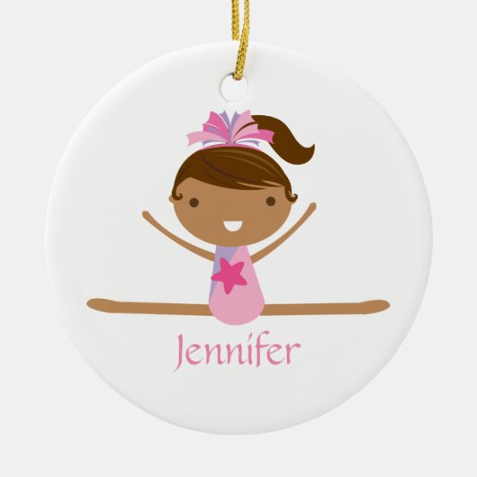 Gepersonaliseerde gymnastiek gespleten kinder vers keramisch ornament (Voorkant)