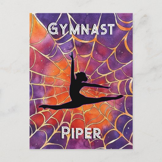 Gepersonaliseerde Gymnastiek Halloween Spiderweb Briefkaart (Voorkant)