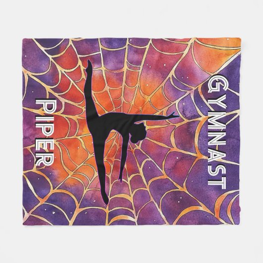 Gepersonaliseerde Gymnastiek Halloween Spiderweb Fleece Deken (Voorkant (Horizontaal))