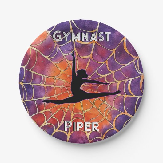 Gepersonaliseerde Gymnastiek Halloween Spiderweb Papieren Bordje (Voorkant)