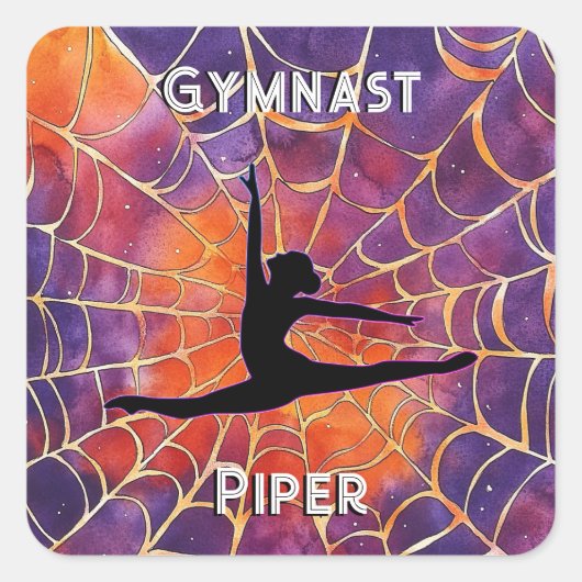 Gepersonaliseerde Gymnastiek Halloween Spiderweb Vierkante Sticker (Voorkant)