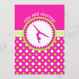 Gepersonaliseerde Gymnastiek Roze Groene Polka-Sti Kaart